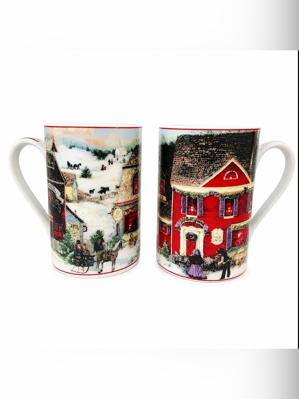 Giftware Victorian Winter Scene Mugs Cups Set of 2